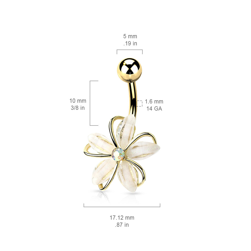 Frosted Crystal Flower Belly Ring 14g