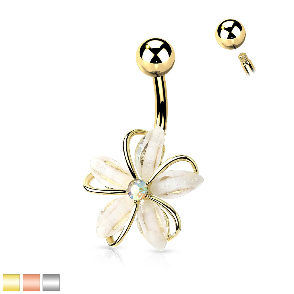 Frosted Crystal Flower Belly Ring 14g