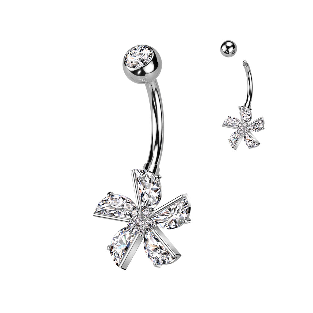 Pinwheel Crystal Flower Belly Ring 14g