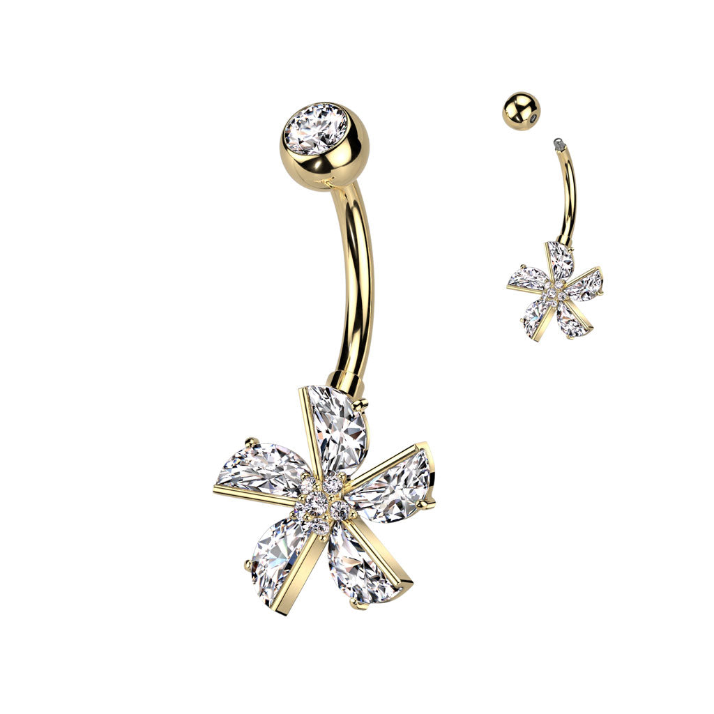 Pinwheel Crystal Flower Belly Ring 14g