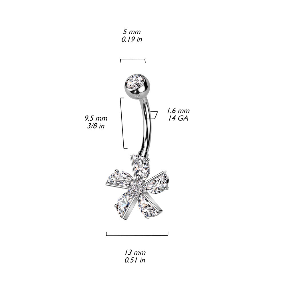 Pinwheel Crystal Flower Belly Ring 14g
