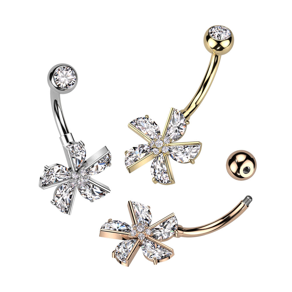 Pinwheel Crystal Flower Belly Ring 14g