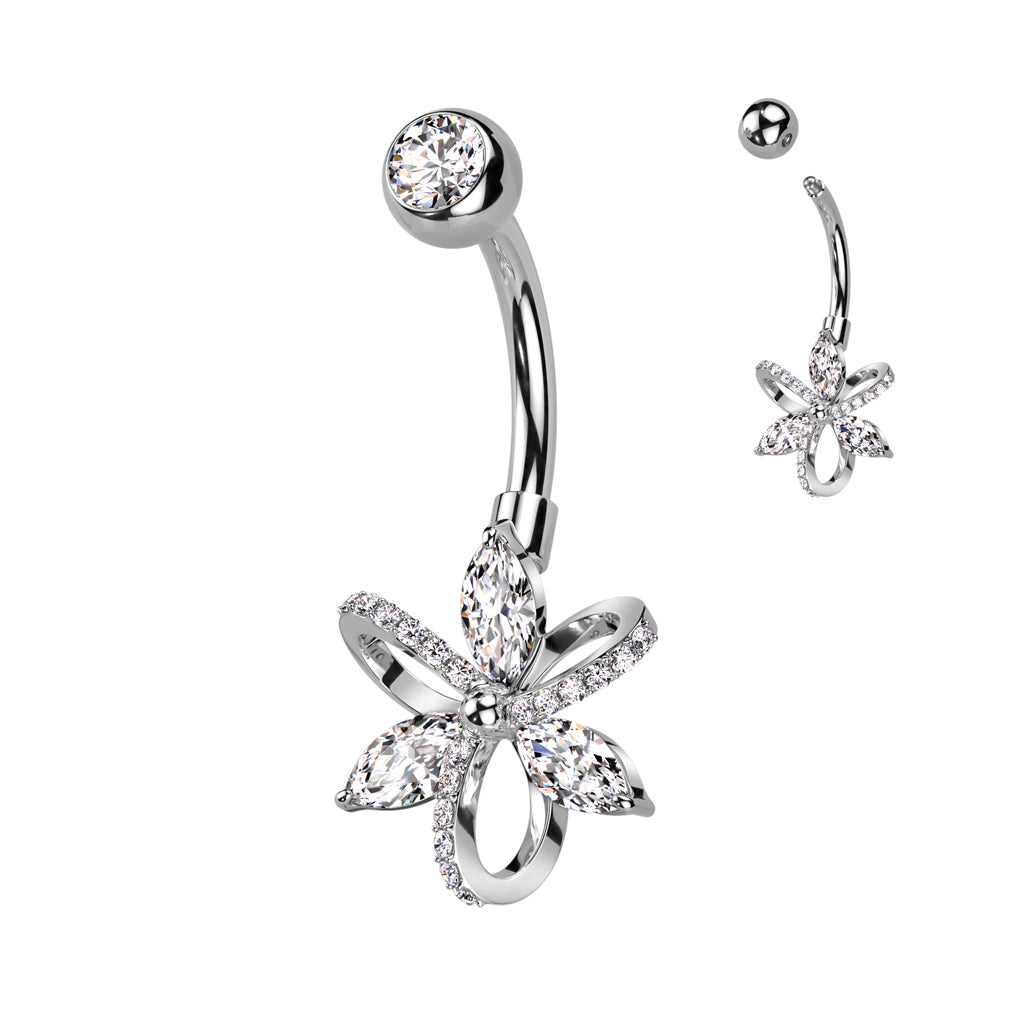 Marquise Ribbon Flower Belly Ring 14g