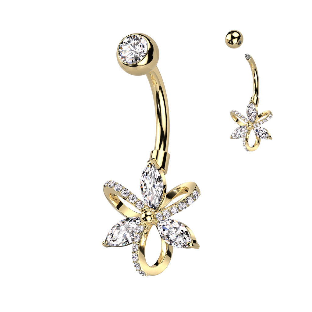 Marquise Ribbon Flower Belly Ring 14g