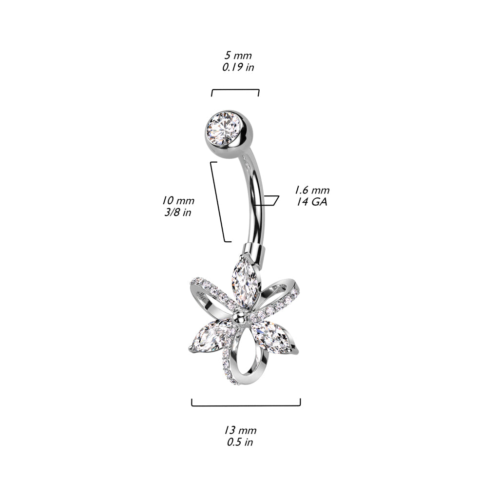 Marquise Ribbon Flower Belly Ring 14g