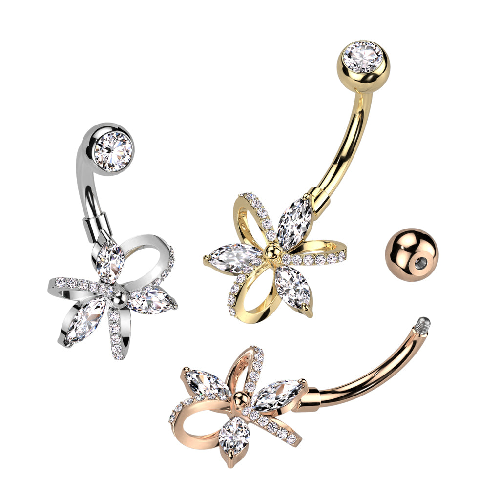 Marquise Ribbon Flower Belly Ring 14g