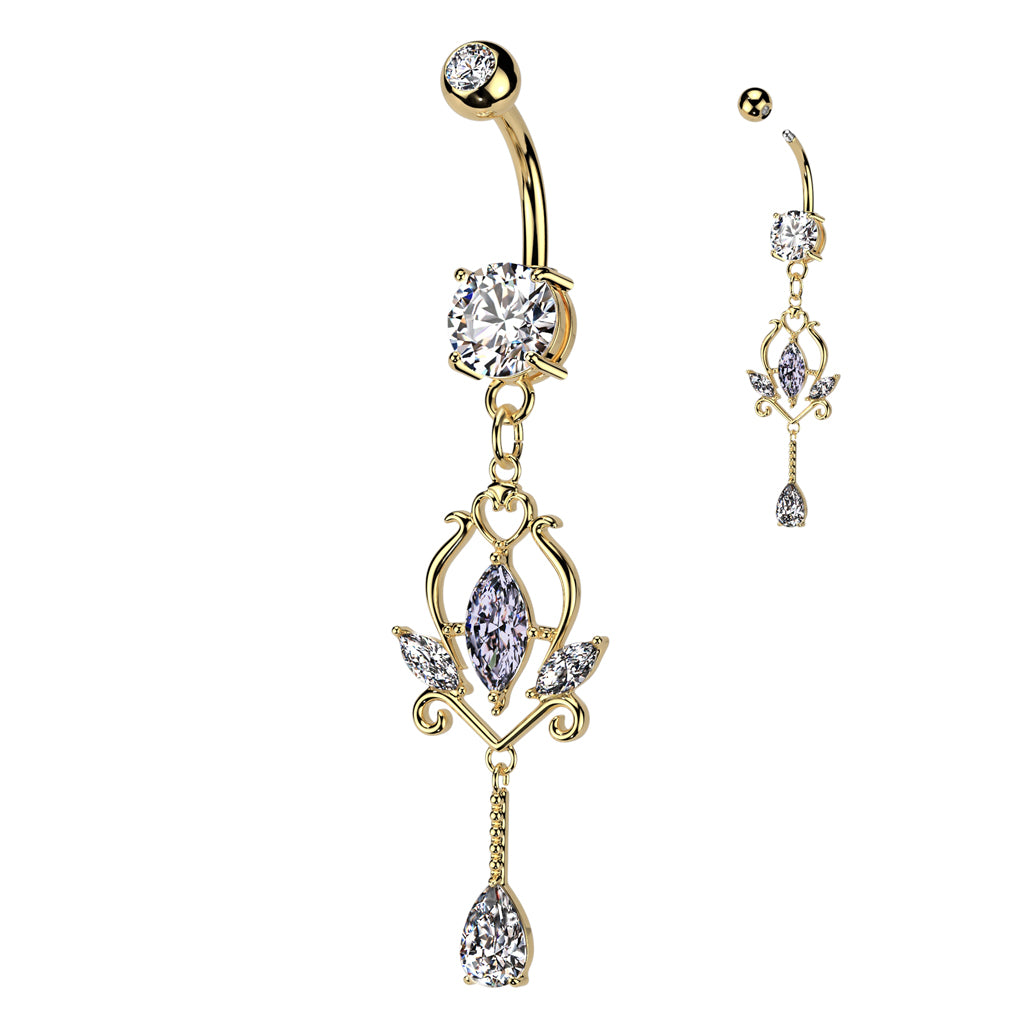 PREMIUM Crystal Marquise Dangle Navel 14g