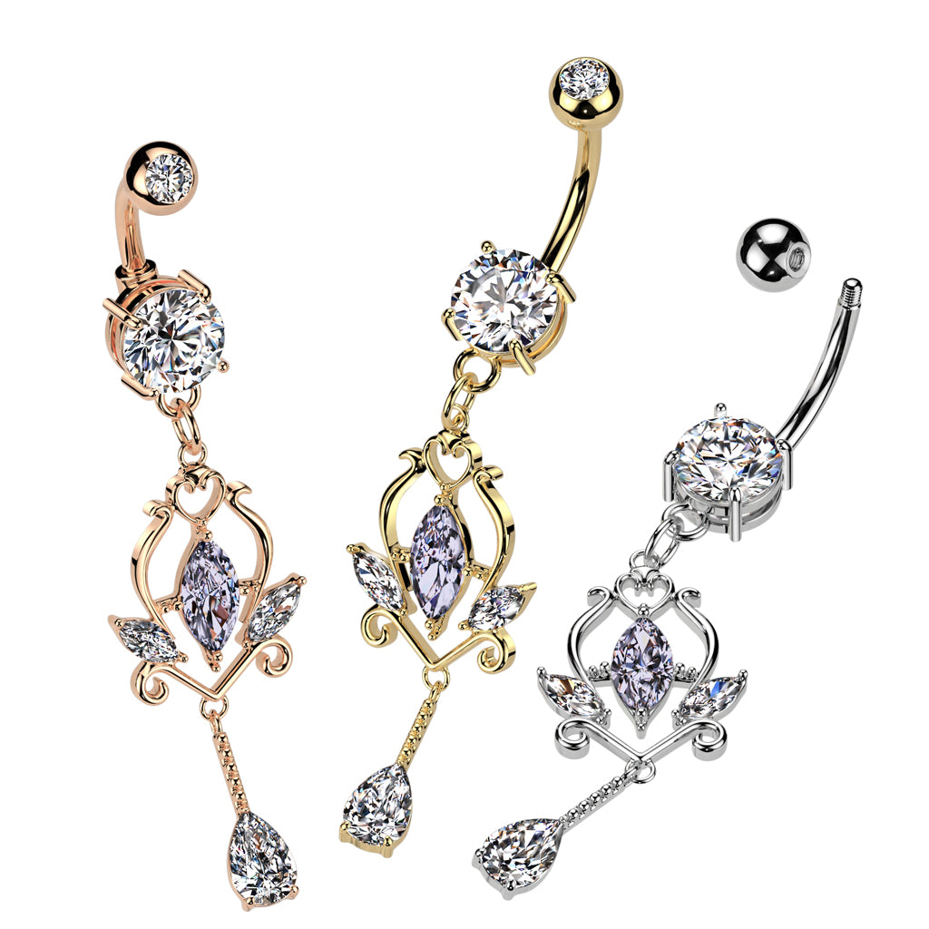 PREMIUM Crystal Marquise Dangle Navel 14g