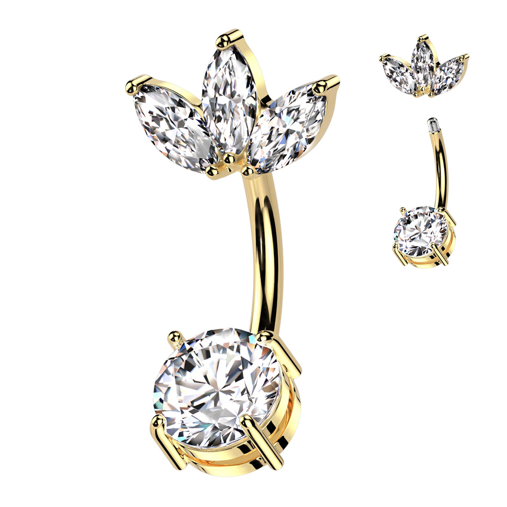 Claw-Set Marquise Leaf Top Crystal Belly Ring 14g
