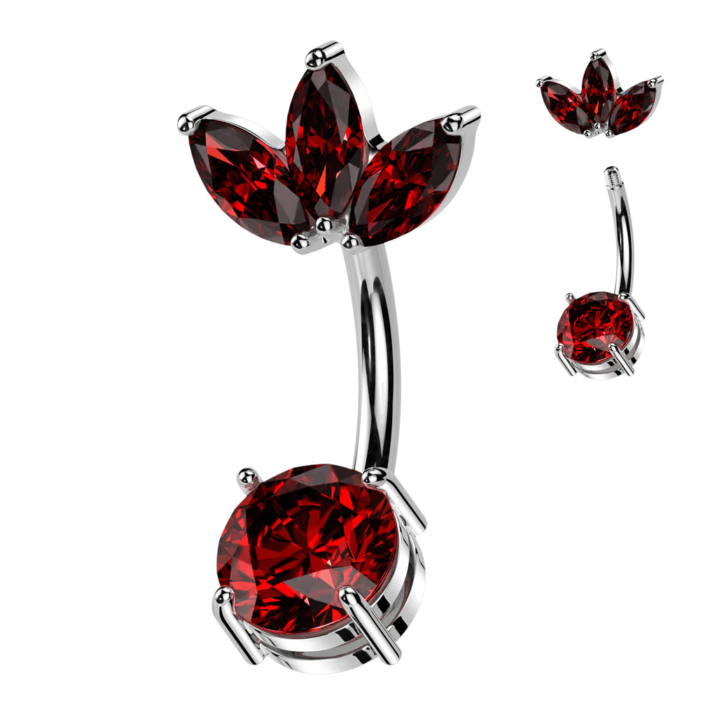 Claw-Set Marquise Leaf Top Crystal Belly Ring 14g