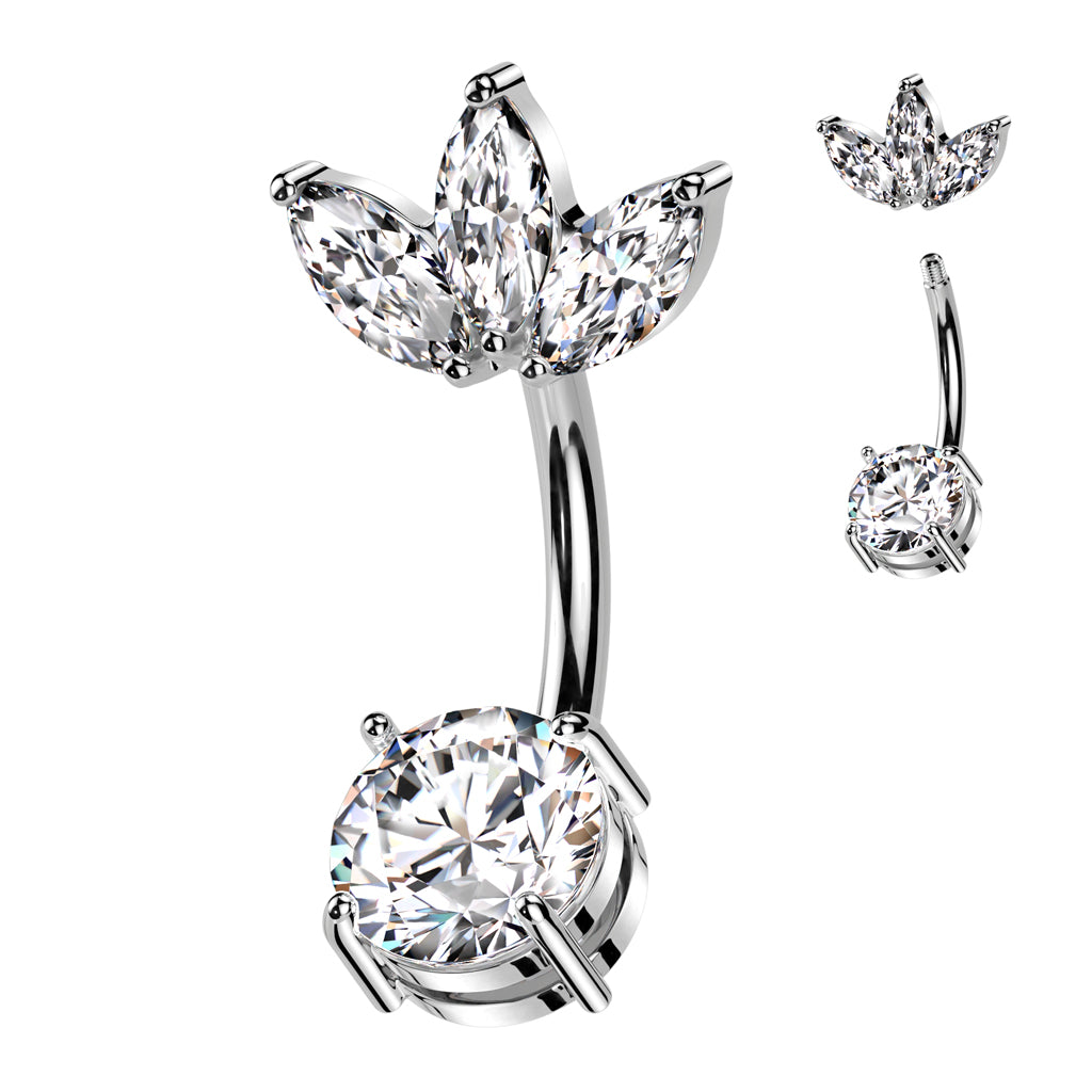 Claw-Set Marquise Leaf Top Crystal Belly Ring 14g