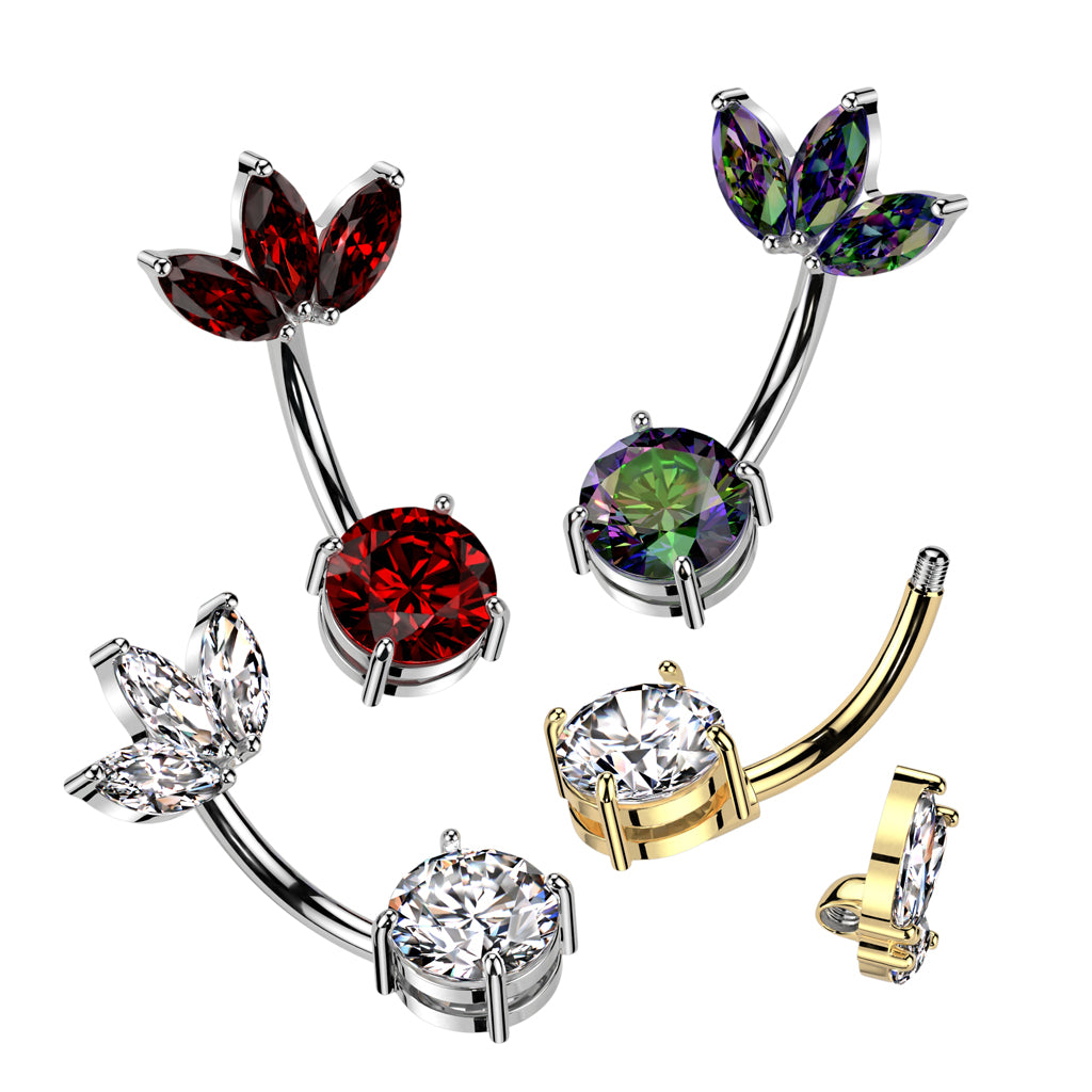 Claw-Set Marquise Leaf Top Crystal Belly Ring 14g