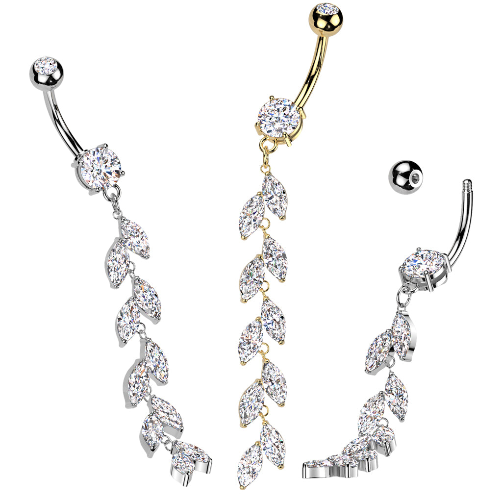 PREMIUM Crystal Leaf Vine Chain Navel 14g