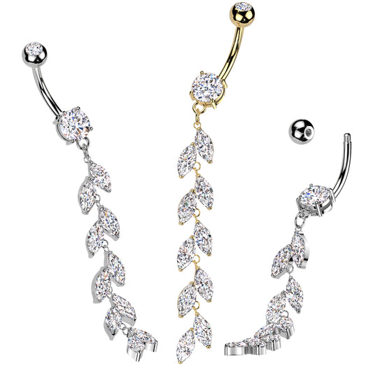 Crystal Leaf Vine Chain Navel 14g