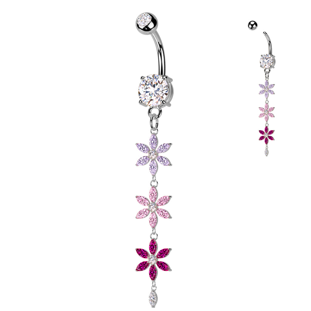 Floral Crystal Cascade Dangle Navel 14g