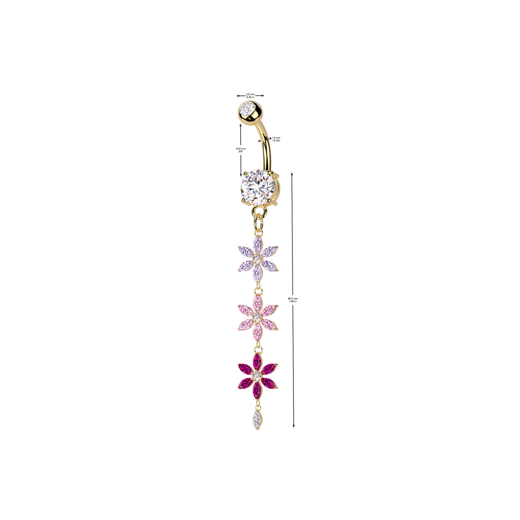 Floral Crystal Cascade Dangle Navel 14g