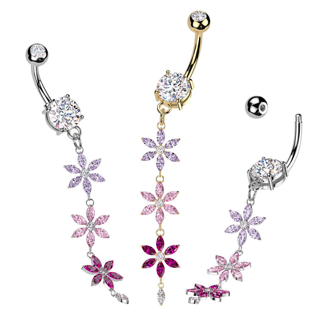 Floral Crystal Cascade Dangle Navel 14g