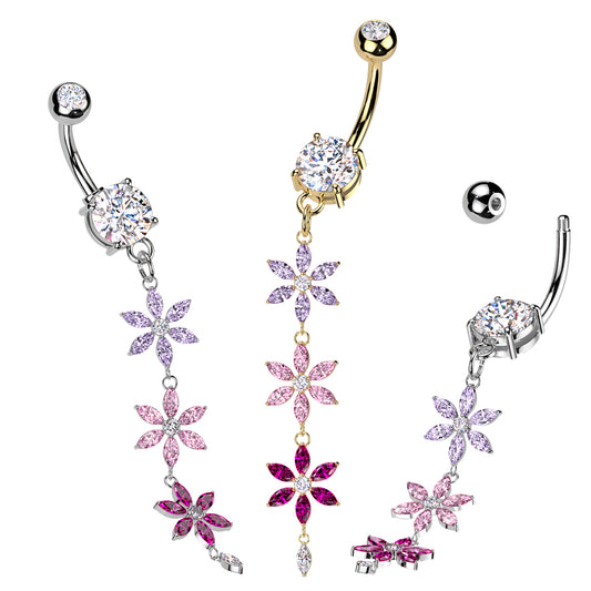 Floral Crystal Cascade Dangle Navel 14g