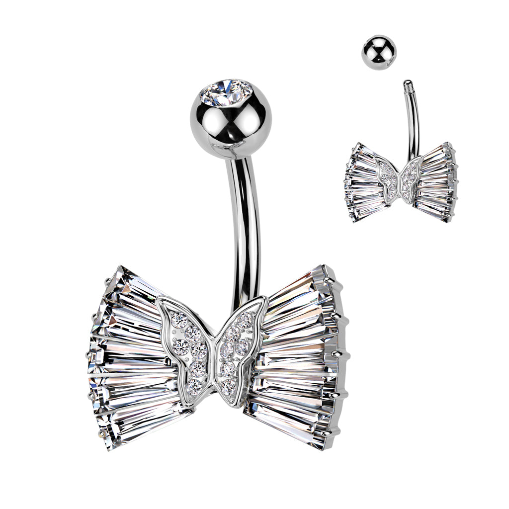 Butterfly Flare Crystal Navel Barbell 14g