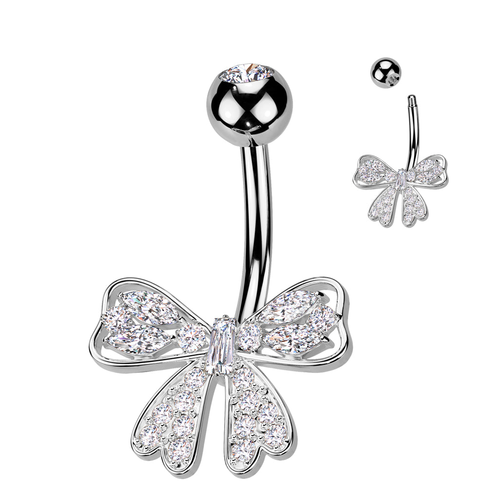Baguette Knot + Bow Crystal Belly Ring 14g