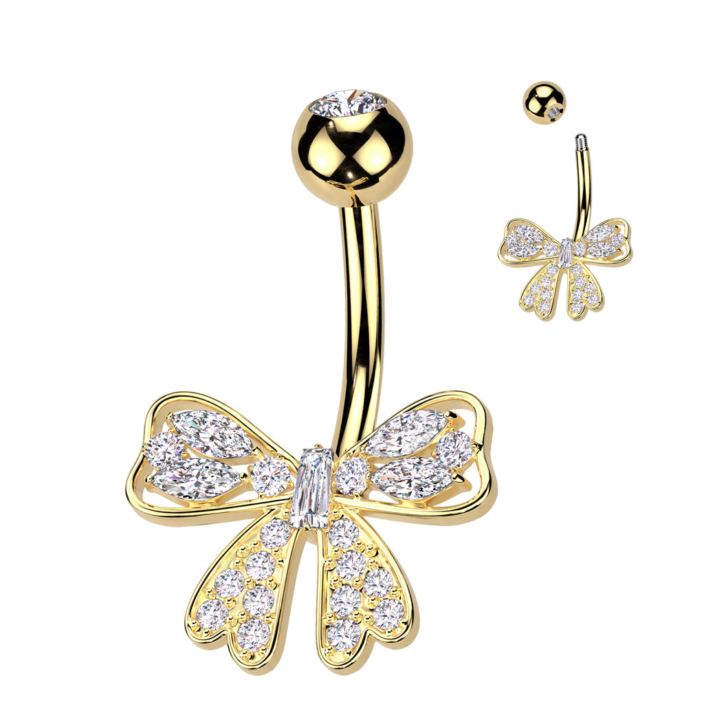 Baguette Knot + Bow Crystal Belly Ring 14g