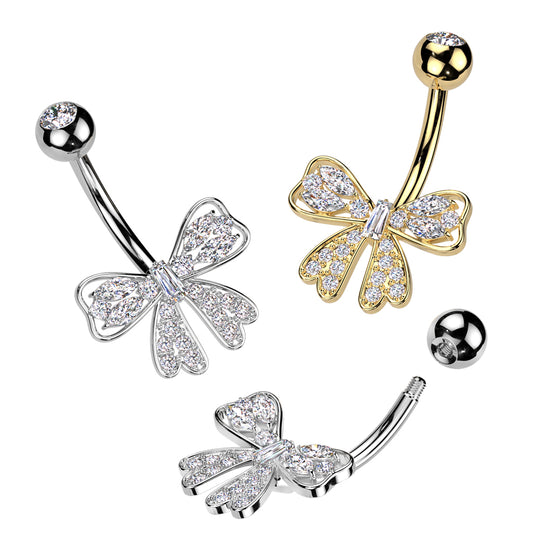 Baguette Knot + Bow Crystal Belly Ring 14g