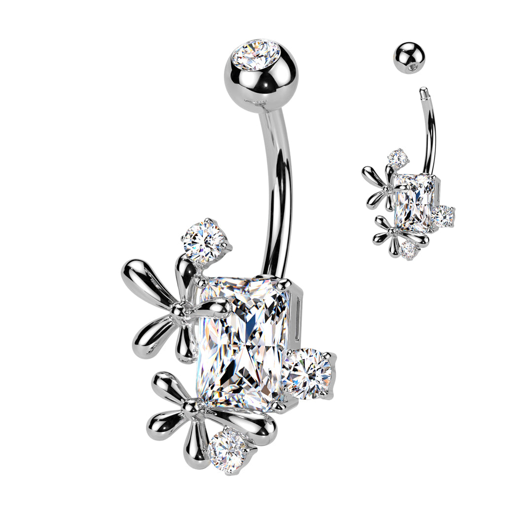 Radiant-Cut Crystal + Dragonfly Belly Ring 14g