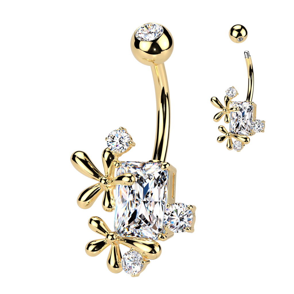 Radiant-Cut Crystal + Dragonfly Belly Ring 14g