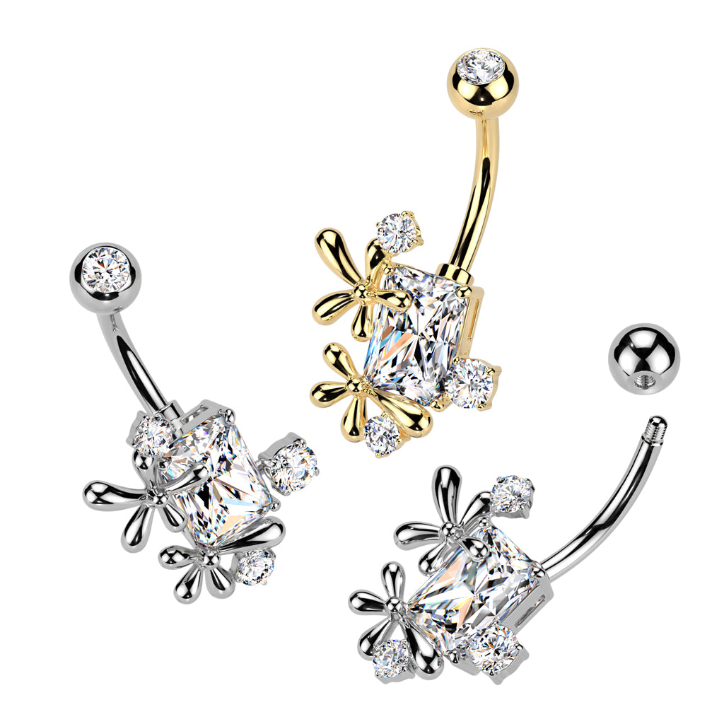 Radiant-Cut Crystal + Dragonfly Belly Ring 14g