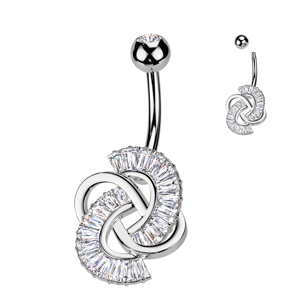 Baguette Swirl Knot Crystal Belly Ring 14g