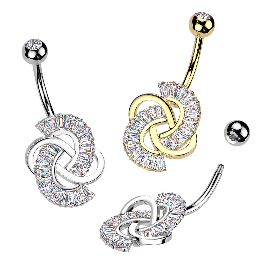 Baguette Swirl Knot Crystal Belly Ring 14g