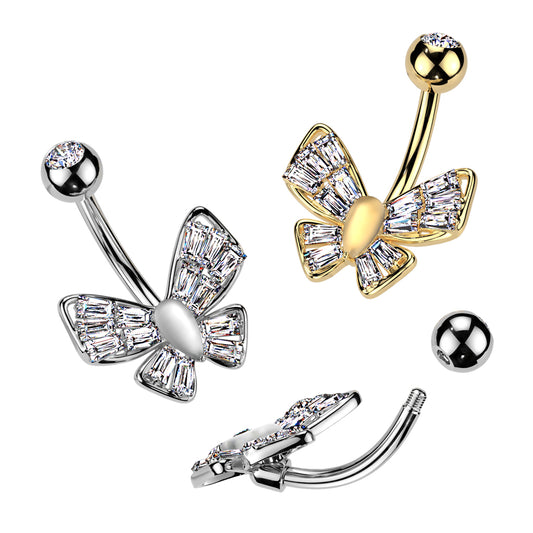 Square Wing Butterfly Crystal Navel Barbell 14g