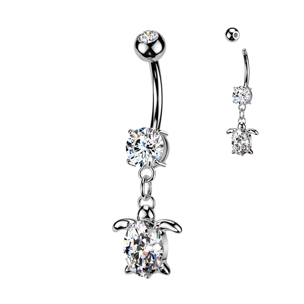 Sea Turtle Crystal Belly Dangle 14g