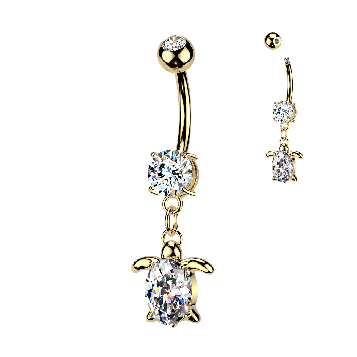 Sea Turtle Crystal Belly Dangle 14g