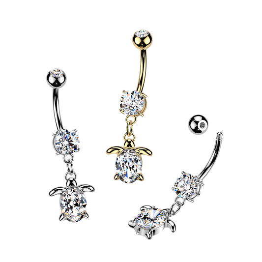 Sea Turtle Crystal Belly Dangle 14g
