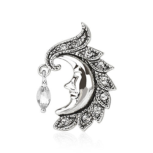 PREMIUM Crystal Moon Face Inverted Navel Dangle 14g
