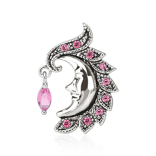 PREMIUM Crystal Moon Face Inverted Navel Dangle 14g