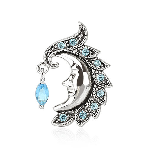 PREMIUM Crystal Moon Face Inverted Navel Dangle 14g