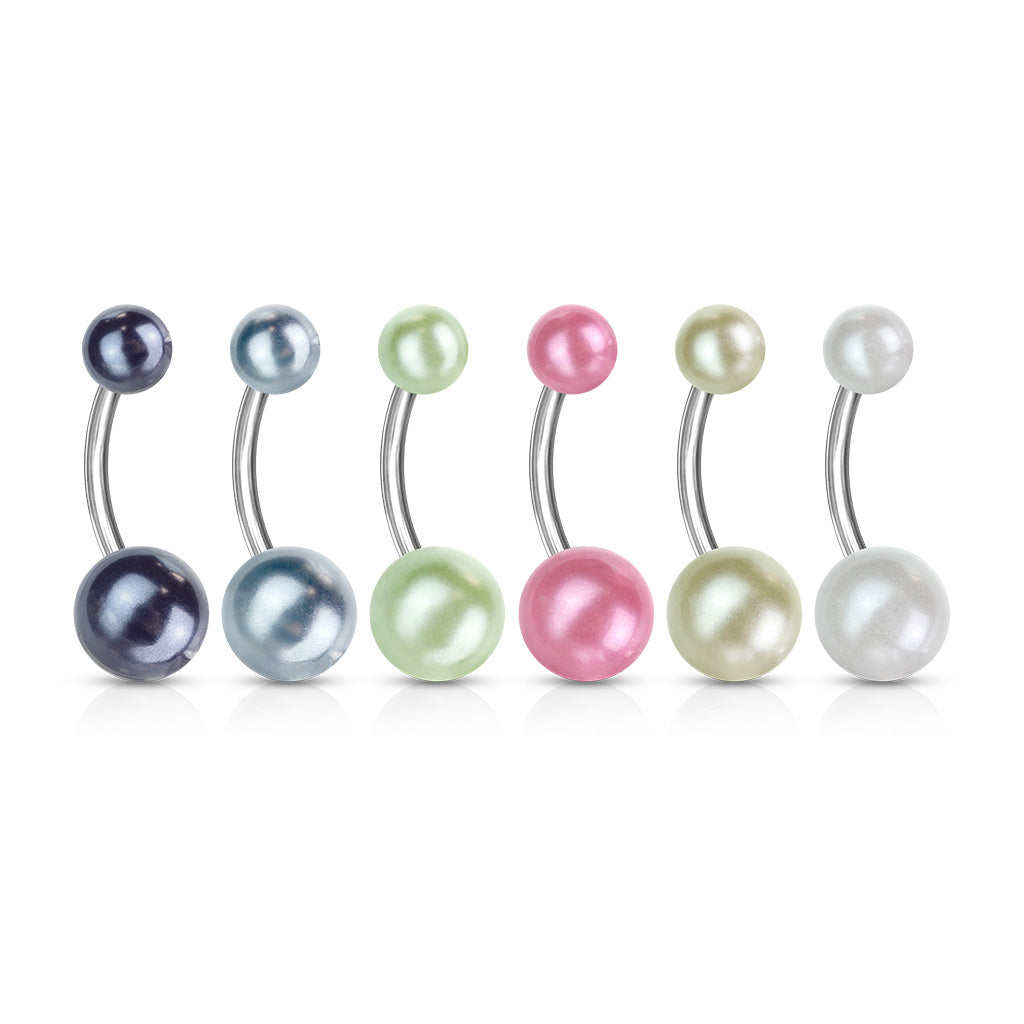 Lucite Pearl Navel Barbell 14g