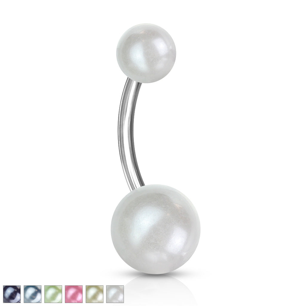 Lucite Pearl Navel Barbell 14g
