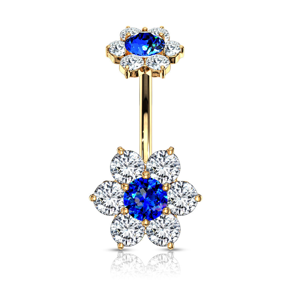 Double Crystal Flower Belly Ring 14g