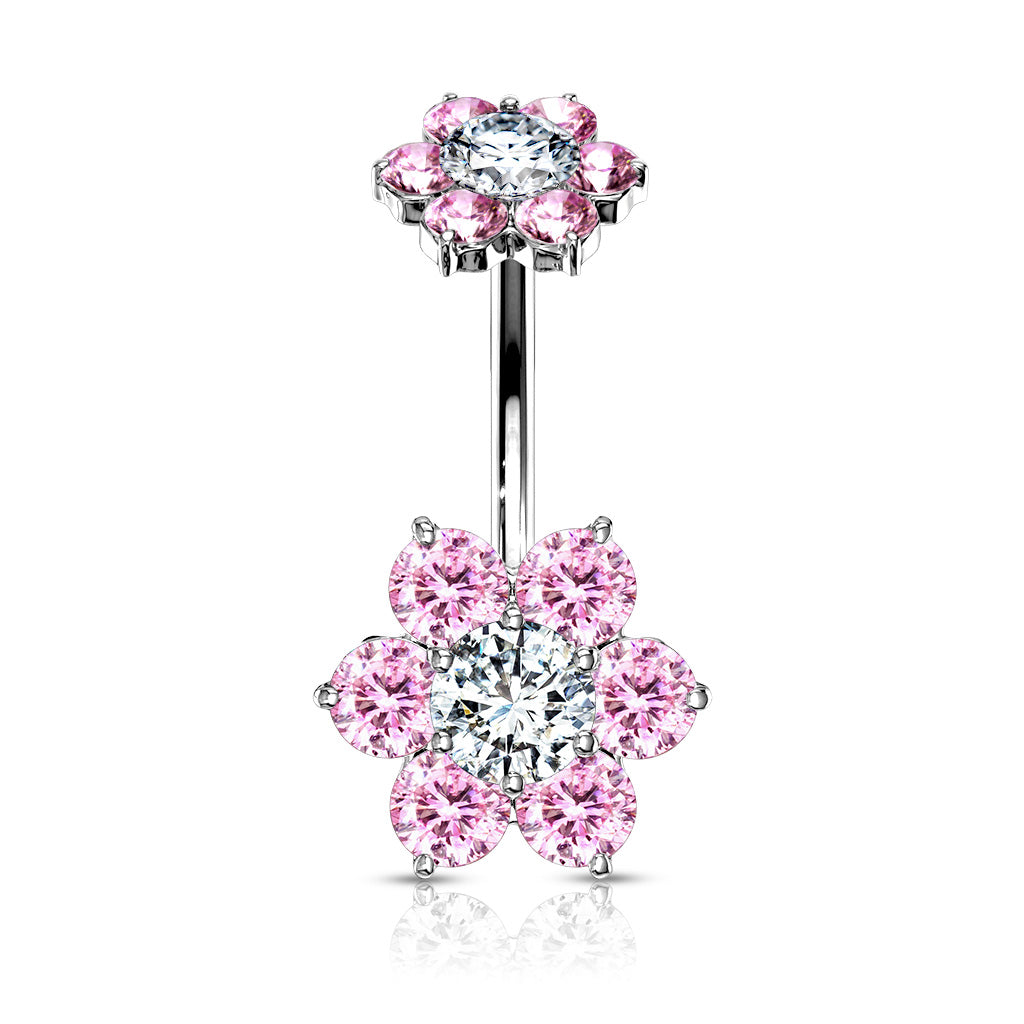 Double Crystal Flower Belly Ring 14g