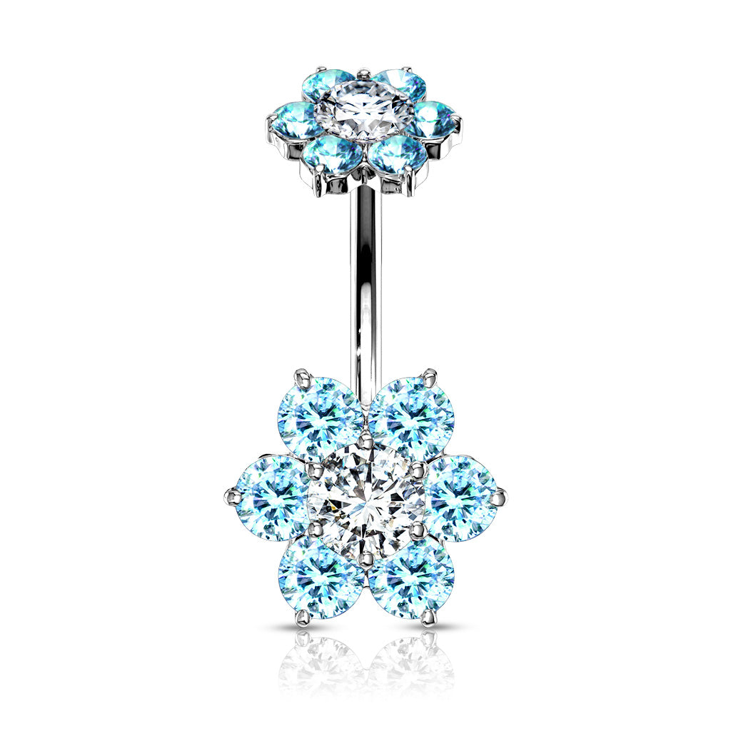 Double Crystal Flower Belly Ring 14g