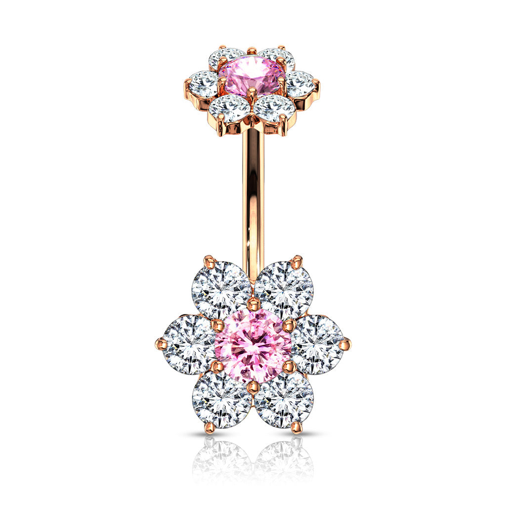 Double Crystal Flower Belly Ring 14g