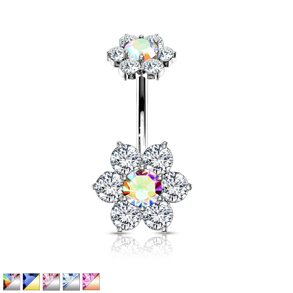 Double Crystal Flower Belly Ring 14g