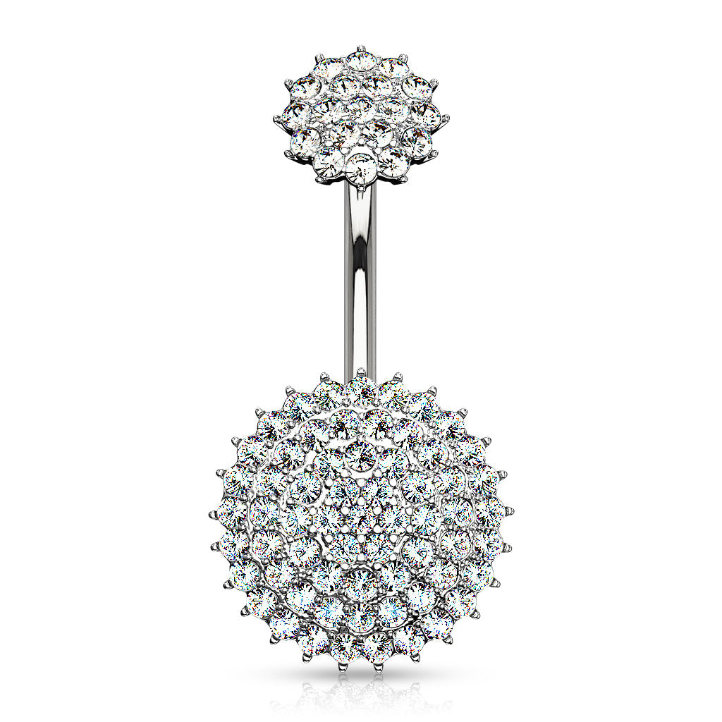 Double Crystal Starburst Cluster Belly Ring 14g