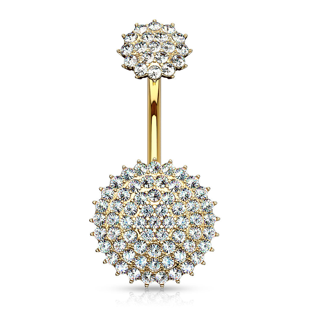 Double Crystal Starburst Cluster Belly Ring 14g