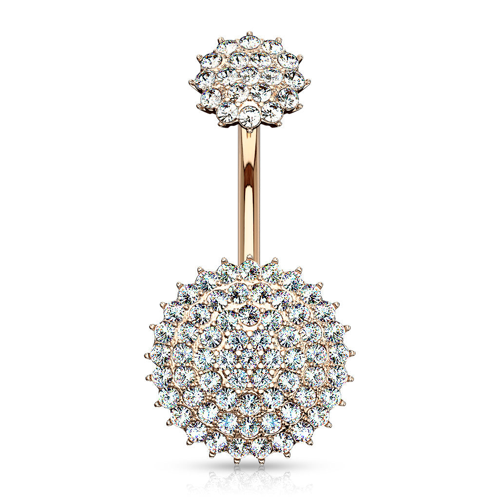 Double Crystal Starburst Cluster Belly Ring 14g