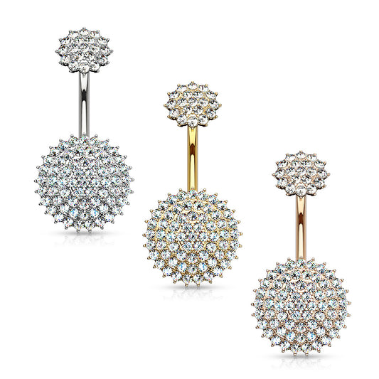 Double Crystal Starburst Cluster Belly Ring 14g