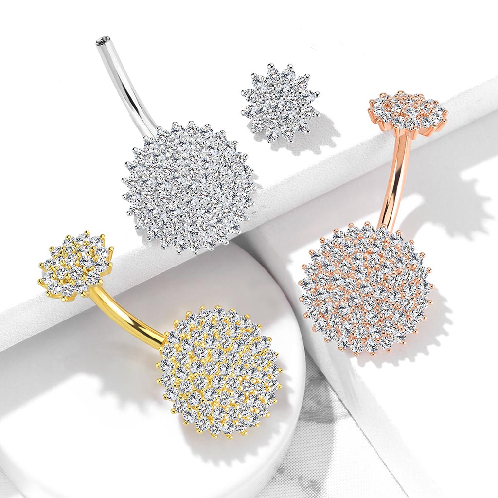 Double Crystal Starburst Cluster Belly Ring 14g